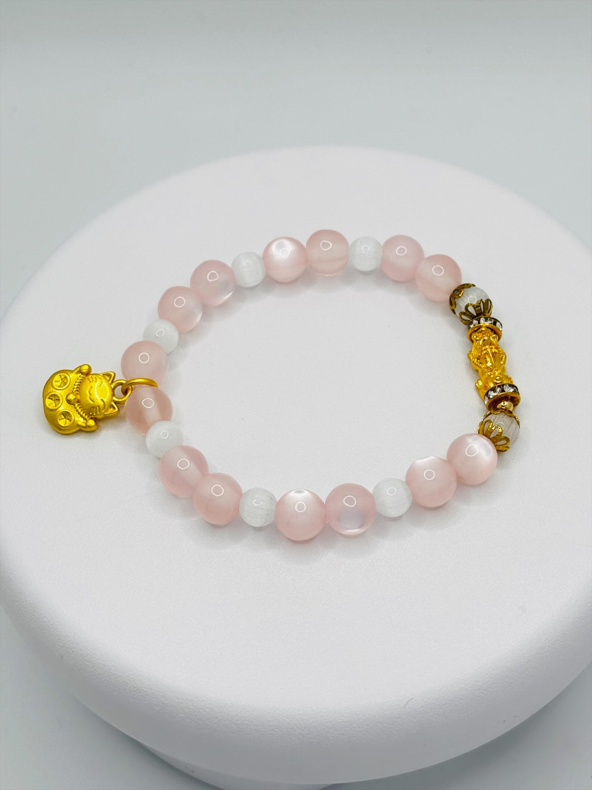 18K Gold Lucky Piyao/ Pi Xiu Rose, White Quartz Bracelet ( Hollow Empty Inside) SMALL PIYAO