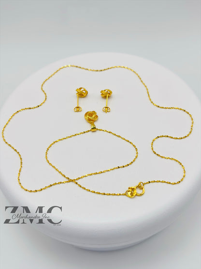 18K Gold Knot Earrings and Necklace Set