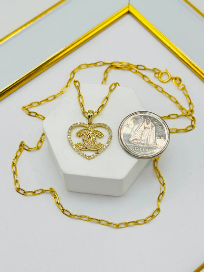 18K Gold Heart Natural Diamond Necklace