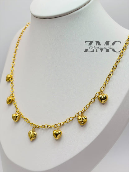18K Gold 7 Station Heart Necklace
