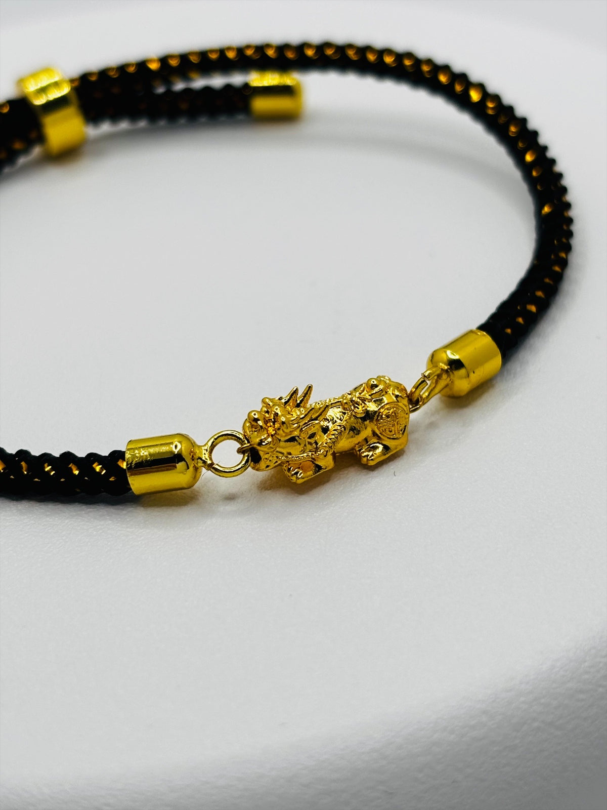 18K Gold Lucky Piyao/ Pi Xiu Gold/Black String Bracelet ( Hollow Empty Inside) Small