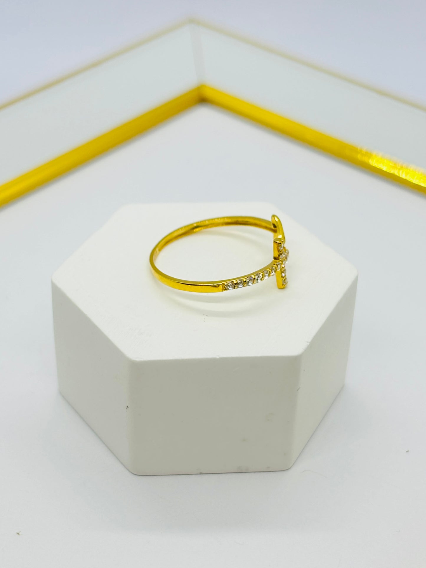 18K Gold Heart and Cross Ring