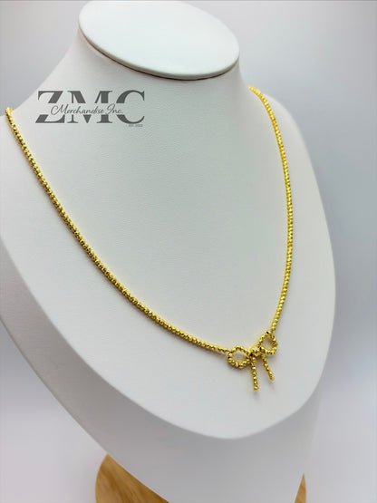 18K Gold Mirror Ball Ribbon Necklace