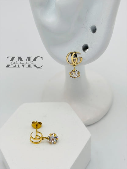 18K Gold Dangling Zircon Stone Earrings