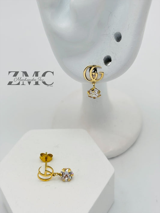 18K Gold Dangling Zircon Stone Earrings