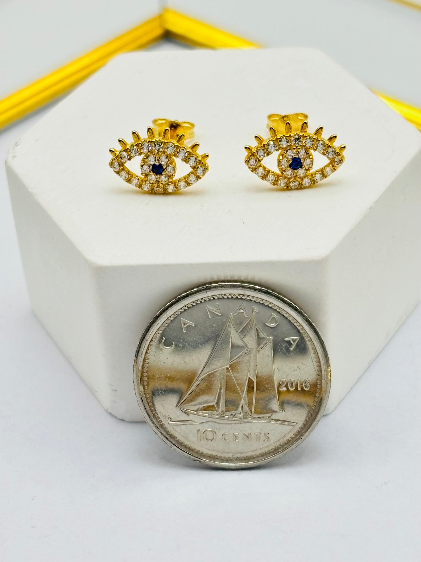 18K Gold Evil Eye Zircon Stone Earrings