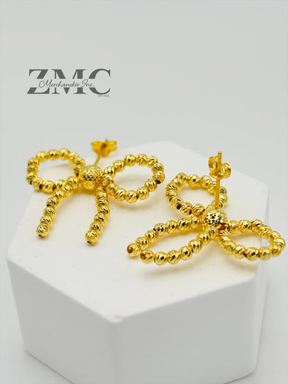 18K Gold Mirror Ball Ribbon Earrings