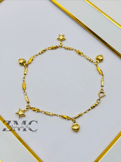 18K Gold Heart and Star Bracelet