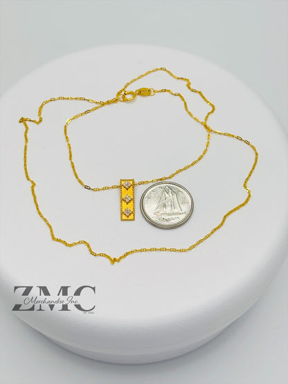 18K Gold 3 Stone Necklace