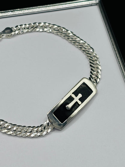 S925 Silver Cross Black Bracelet