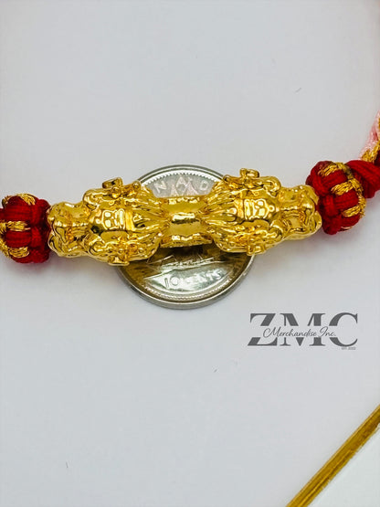 18K Gold Lucky Dragon Bracelet Red String ( Hollow Empty Inside) XXL