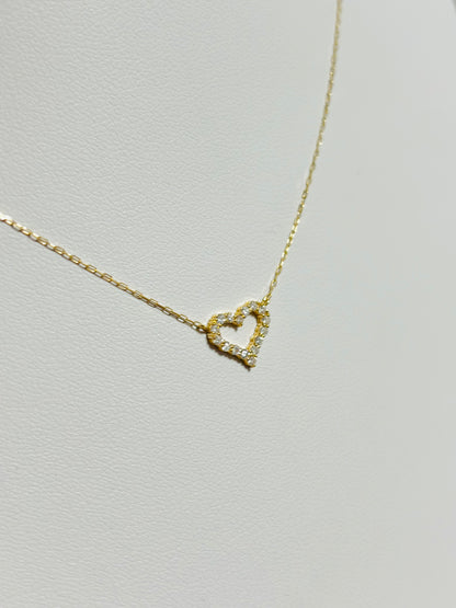 18K Gold Natural Diamond Heart Attached Necklace 0.158ct