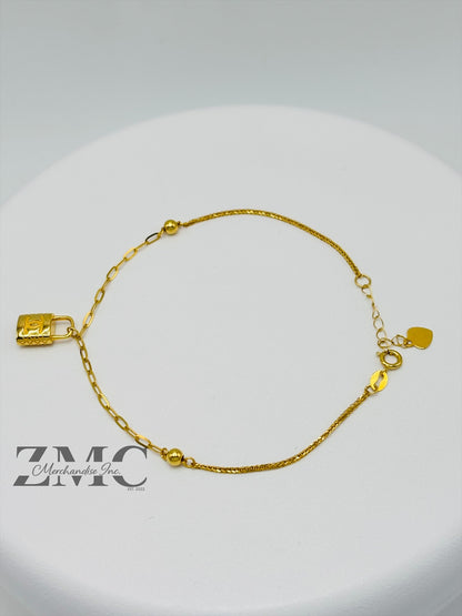18K Gold Bracelet with Padlock Charm
