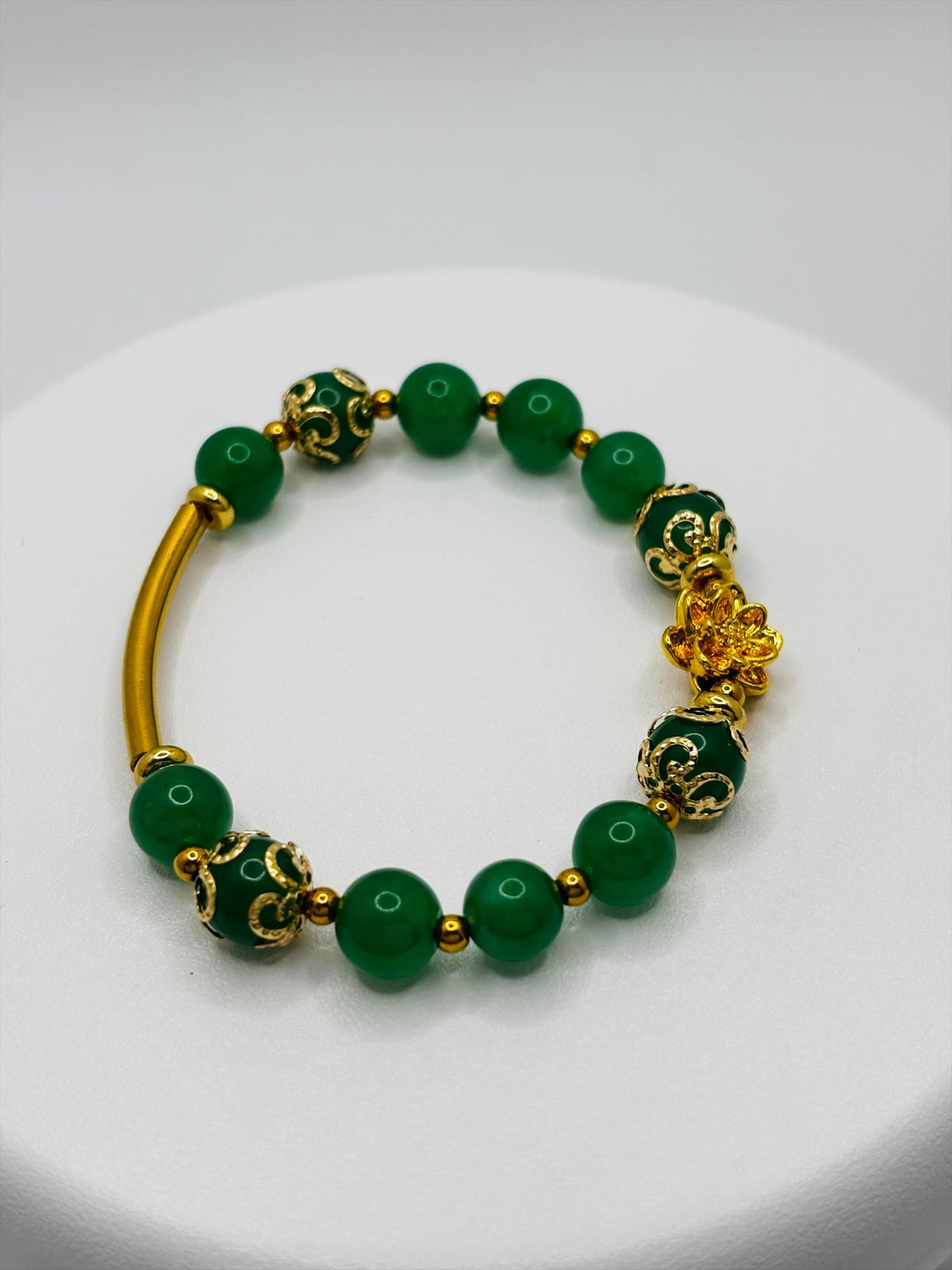 18K Gold Lucky Lotus Flower Aventurine Bracelet ( Hollow Empty Inside)