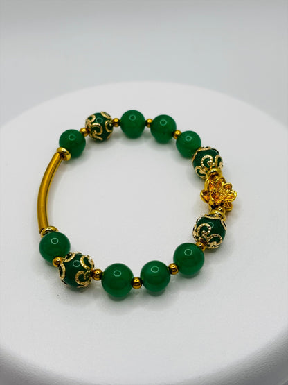 18K Gold Lucky Lotus Flower Aventurine Bracelet ( Hollow Empty Inside)