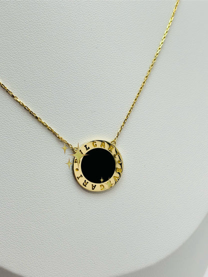 18K Gold Black Attached Circle Necklace