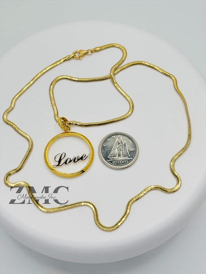 18K Gold Two-tone LOVE Herringbone Necklace