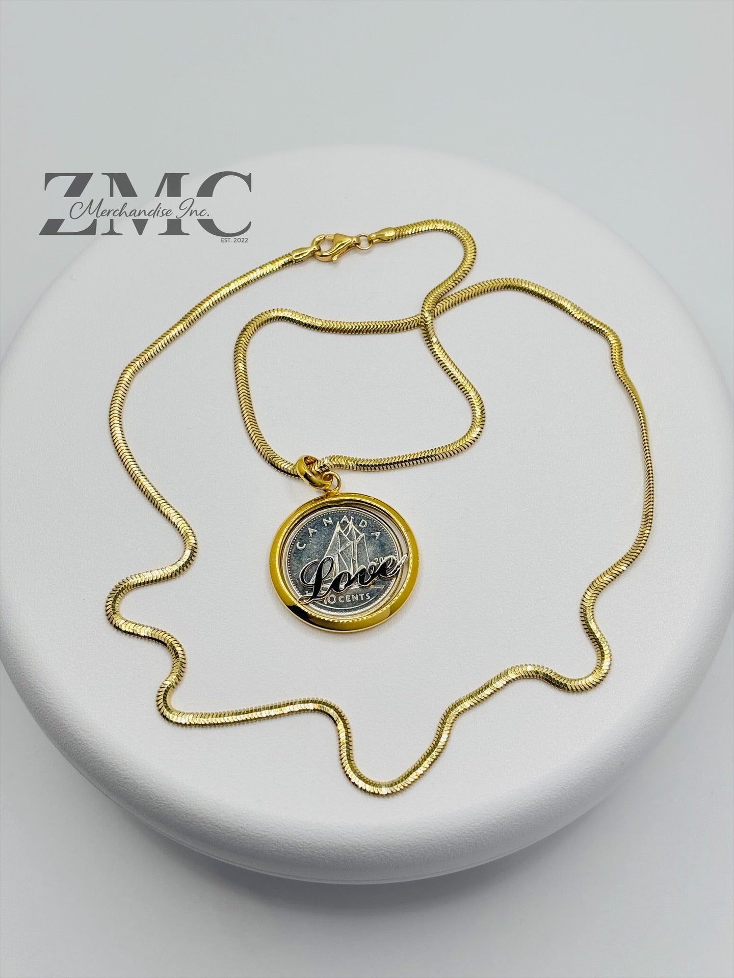 18K Gold Two-tone LOVE Herringbone Necklace
