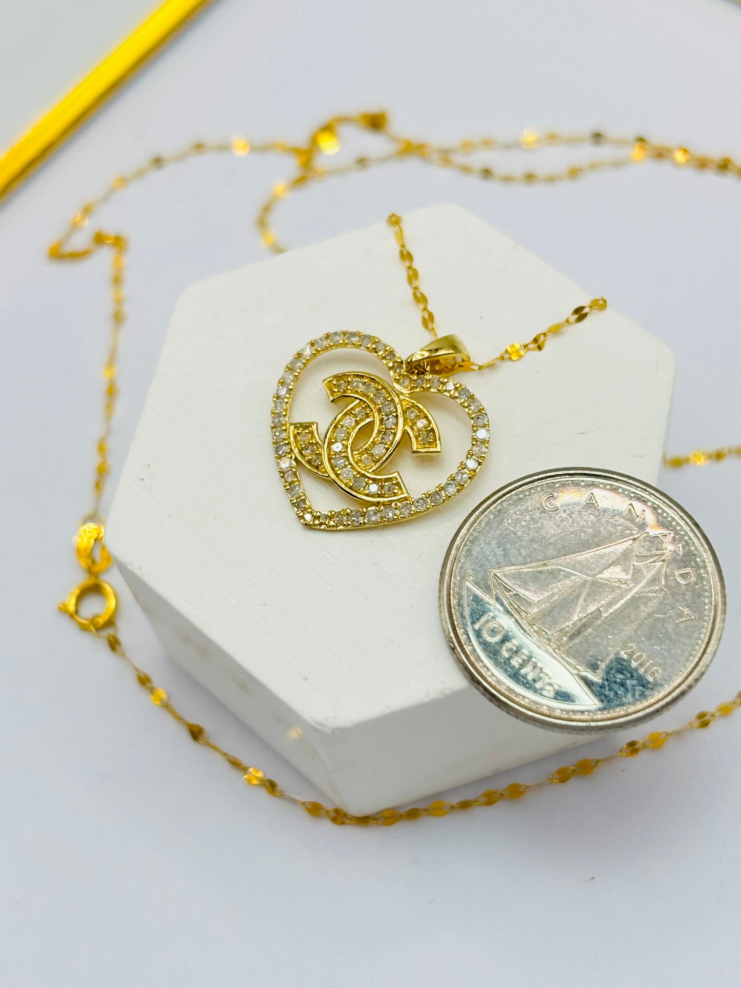 K18 Japan Gold Heart Necklace Natural Diamond with FREE 18K Gold Chain