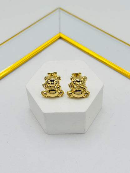18K Gold Bear Earrings 11.2 mm