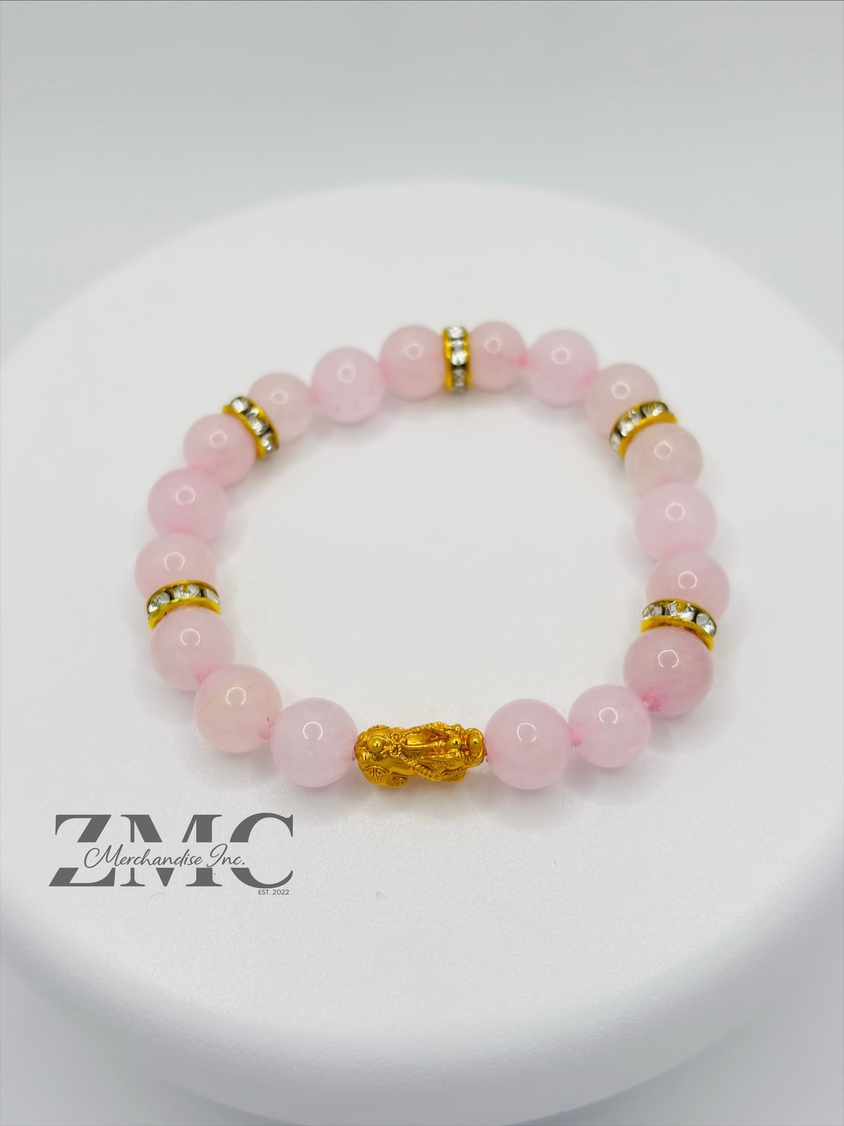 18K Gold  Lucky Piyao/ Pi Xiu Rose Quartz Stone  ( Hollow Empty Inside) Small