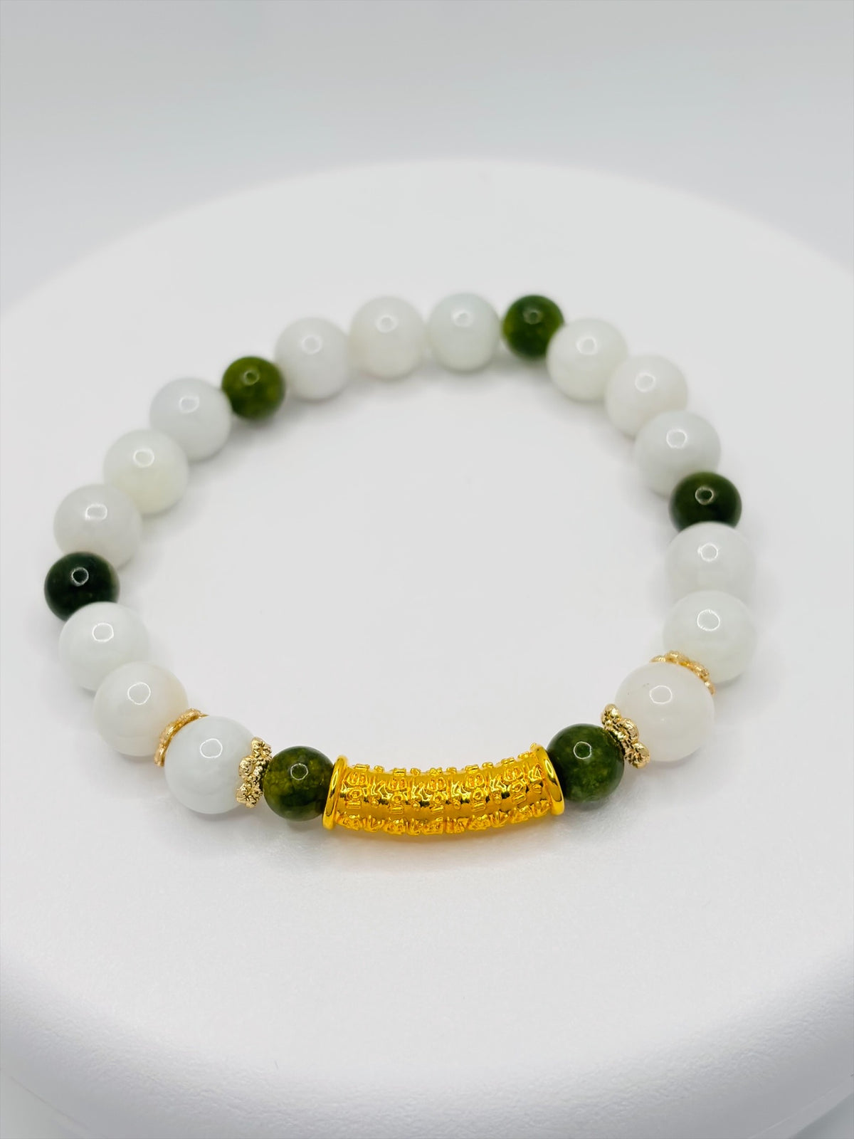 18K Gold  Lucky Baifu Tube Jade Bracelet  ( Hollow Empty Inside)