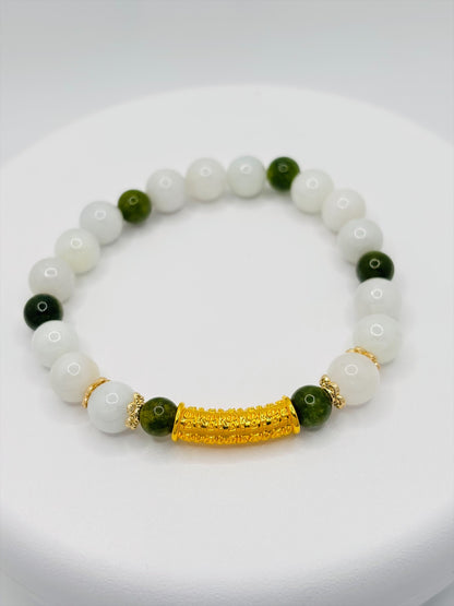 18K Gold  Lucky Baifu Tube Jade Bracelet  ( Hollow Empty Inside)