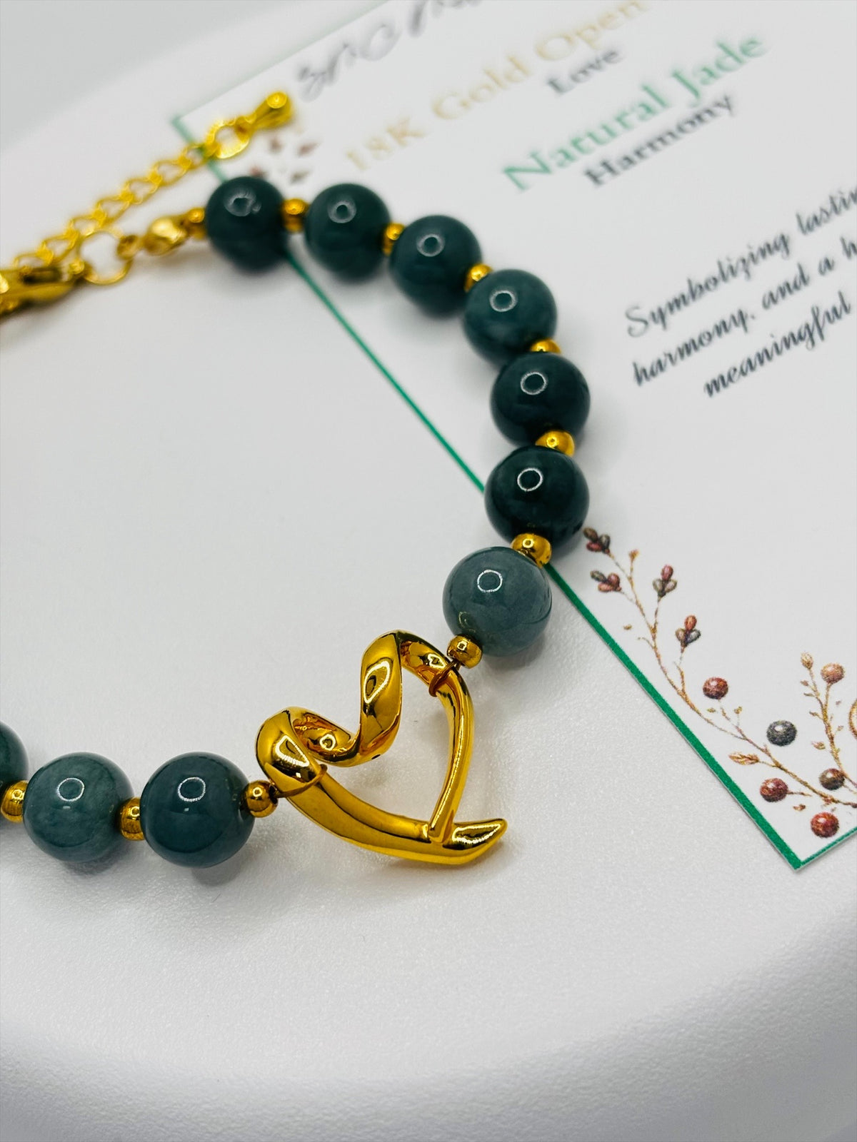 18K Gold Open Heart Jade Bracelet (Electroform Heart)