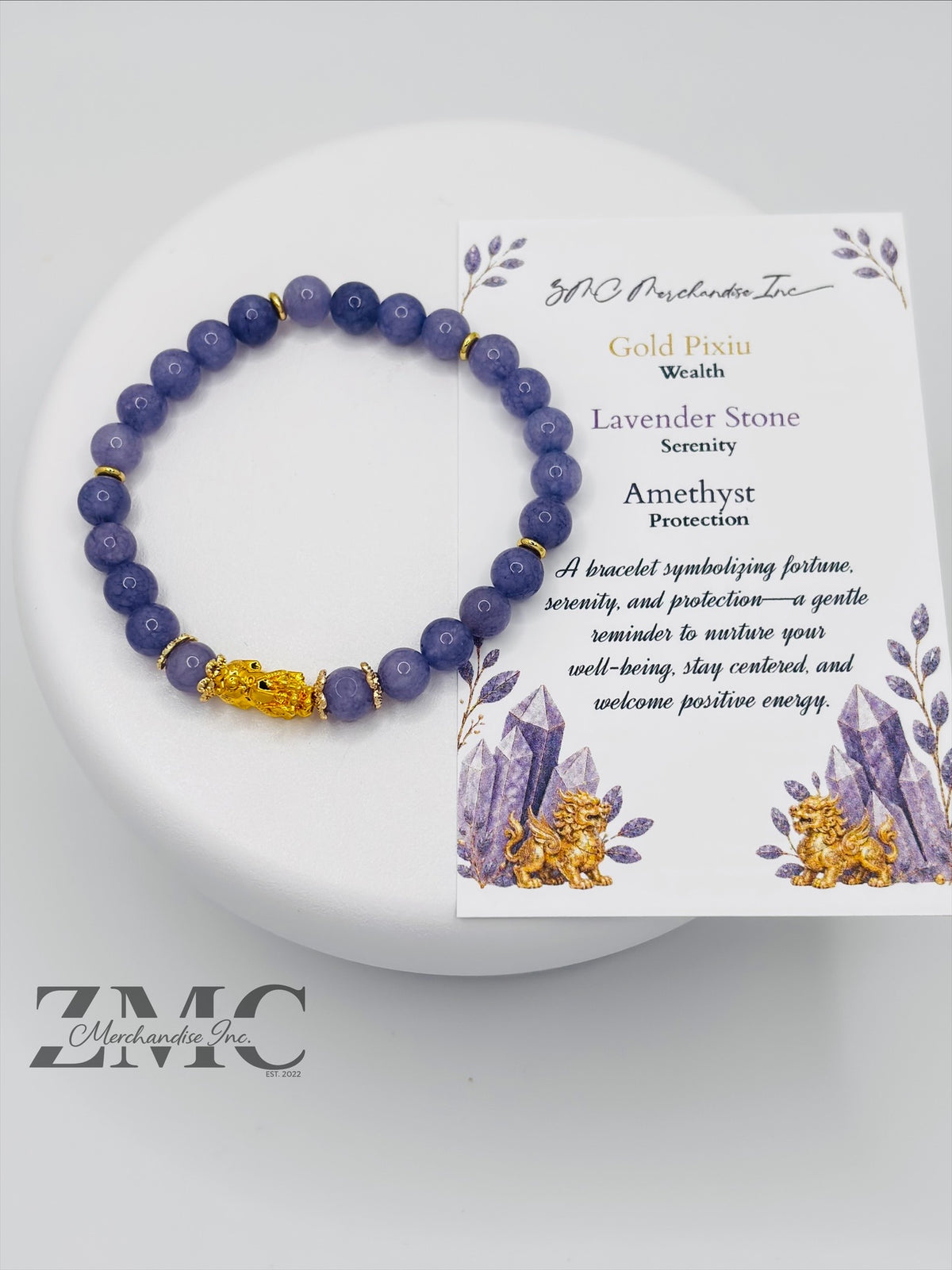 18K Gold Lucky Piyao/ Pi Xiu Lavender Amethyst Bracelet ( Hollow Empty Inside) Small