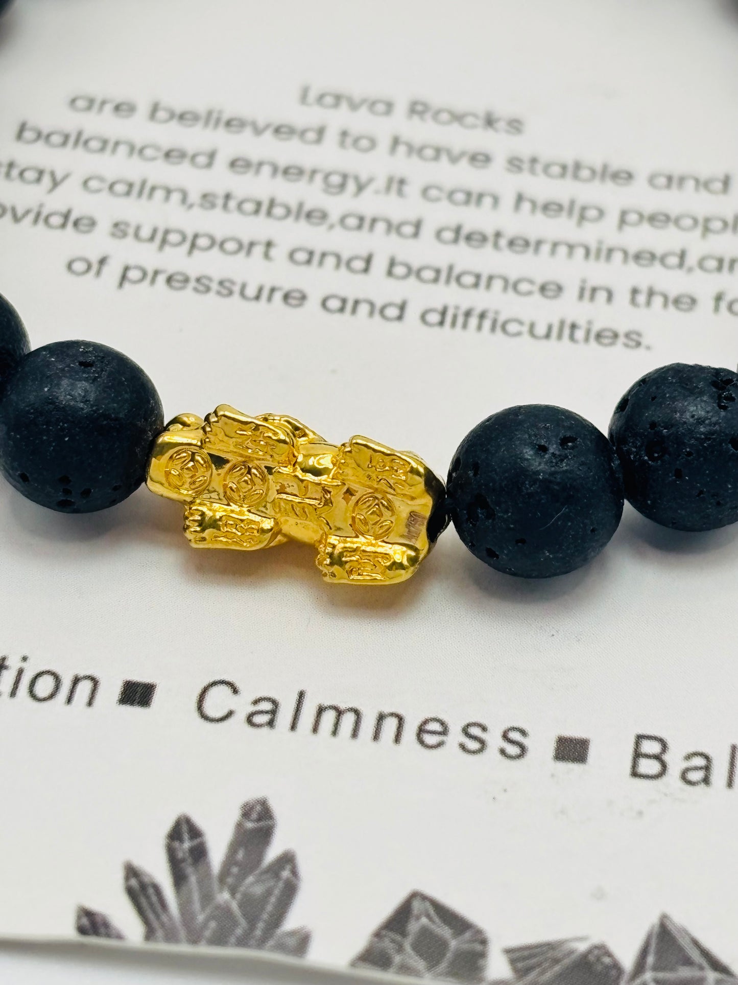 18K Gold Lucky Piyao/ Pi Xiu Lava Rock Stone ( Hollow Empty Inside) Medium Size