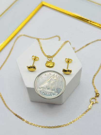 18K Gold Carpet Chain with HK Pendant and Earrings Kids Set