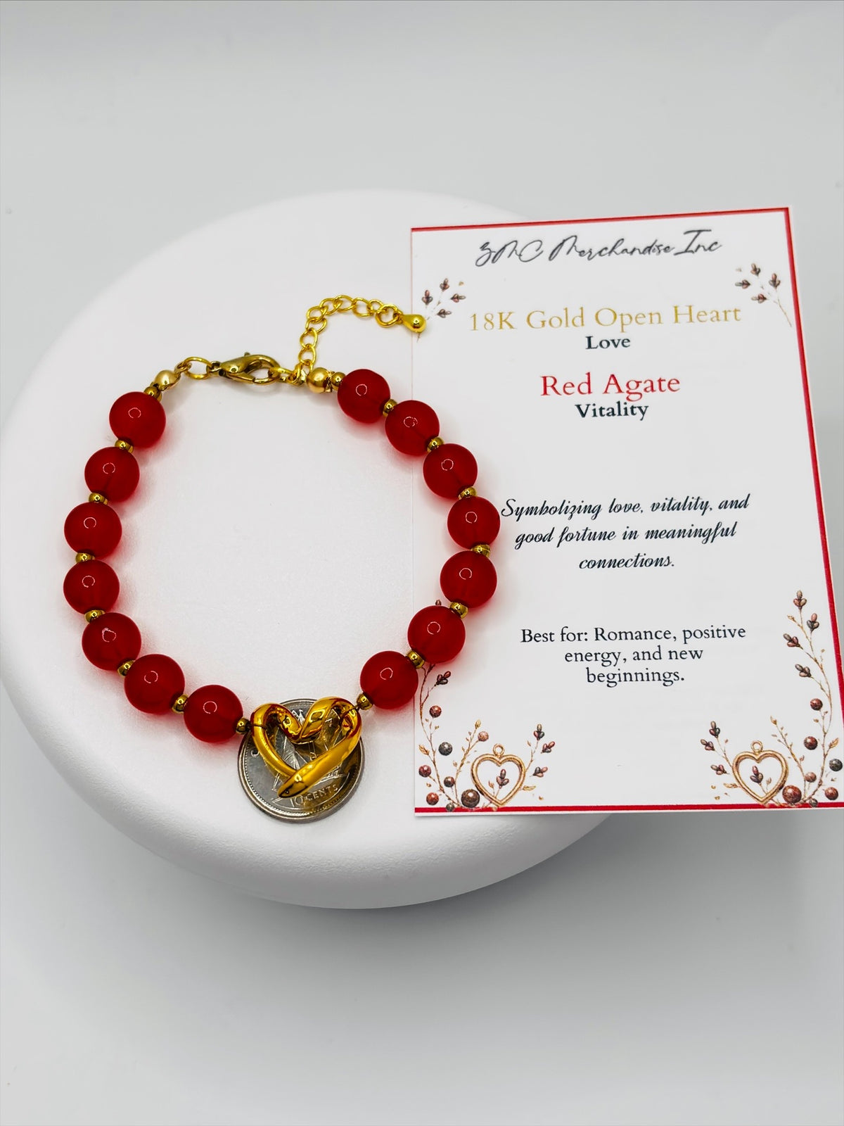18K Gold Open Heart Red Agate Bracelet (Electroform Heart)