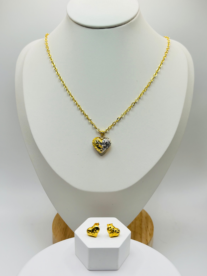 18K Gold Diamon Cut Necklace and Earrings Set