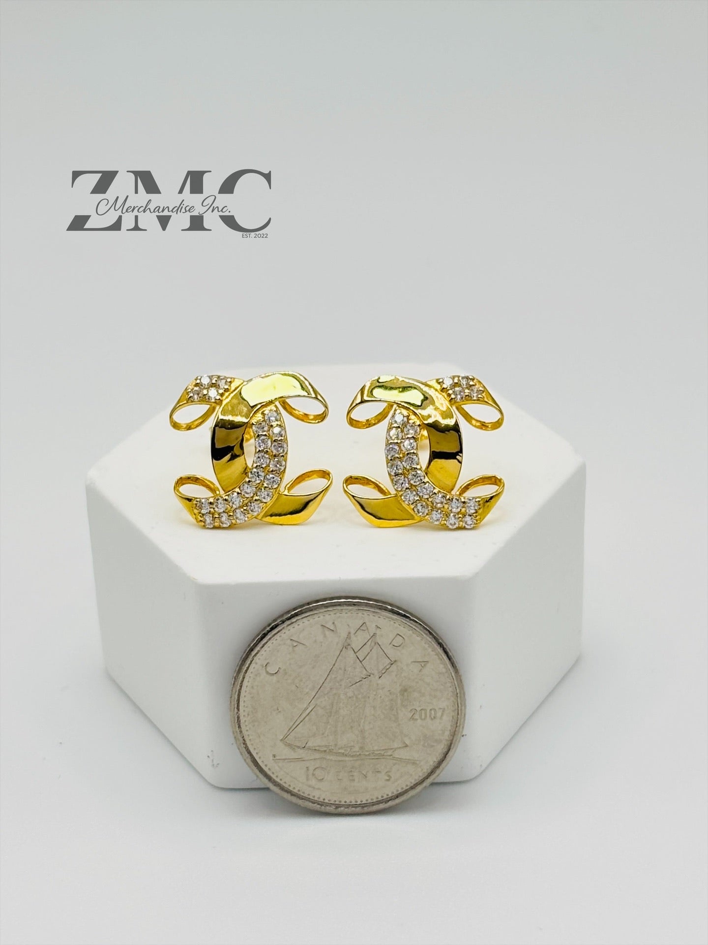 18K Gold C with Stone Earrings