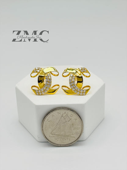 18K Gold C with Stone Earrings