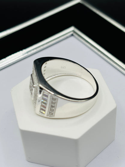 S925 Silver Stone White/Black Ring