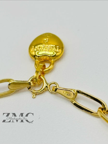 18K Gold Paperclip with Heart Charm Bracelet
