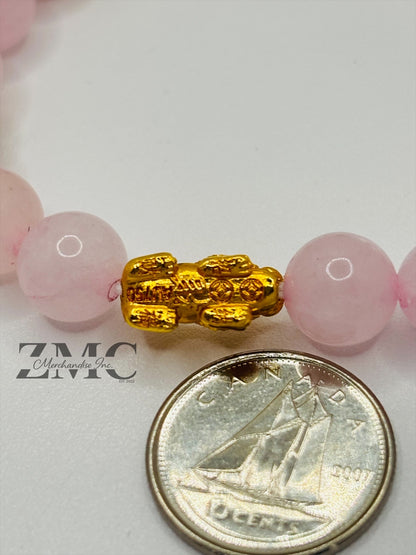 18K Gold  Lucky Piyao/ Pi Xiu Rose Quartz Stone  ( Hollow Empty Inside) Small
