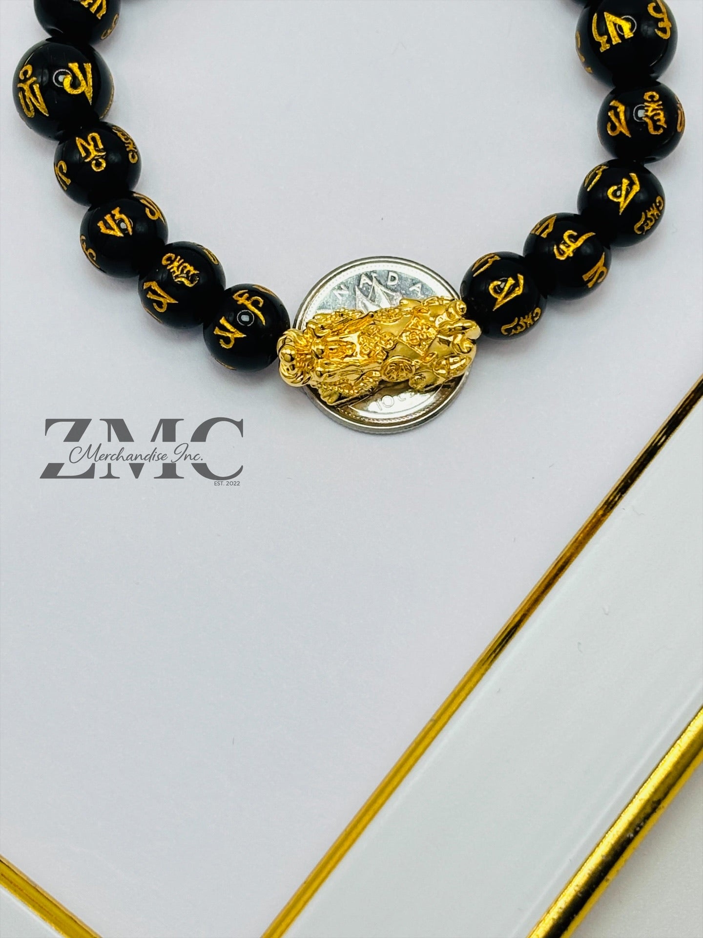 18K Gold Lucky Piyao/ Pi Xiu  Bracelet Black Mantra ( Hollow Empty Inside) Large