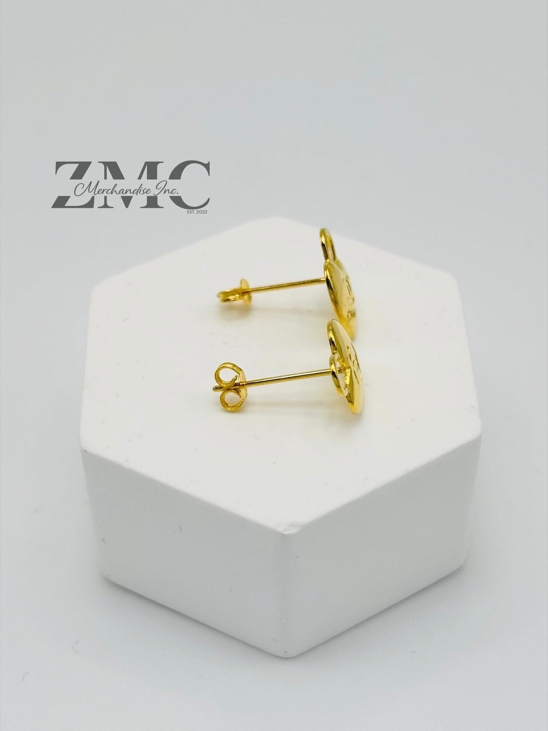 18K Gold Heart C Earrings