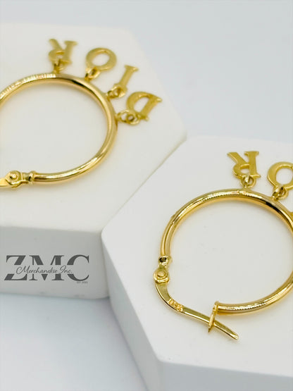 18K Gold D Loop Earrings