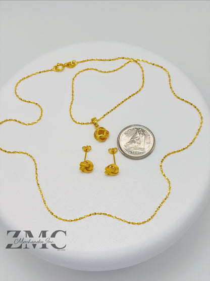 18K Gold Knot Earrings and Necklace Set