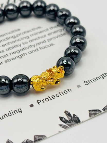 18K Gold Lucky Piyao/ Pi Xiu Hematite Stone ( Hollow Empty Inside) Medium Size