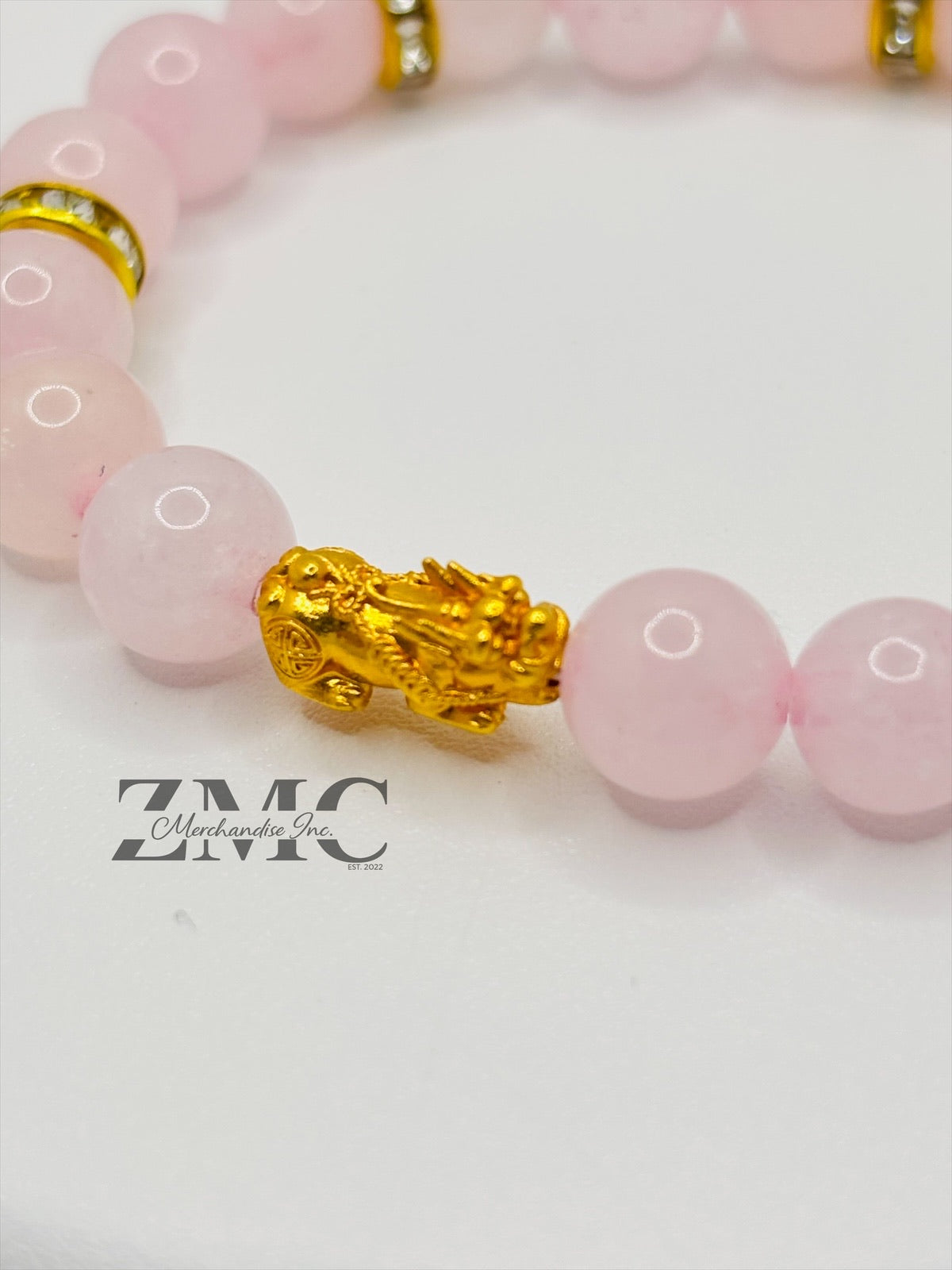 18K Gold  Lucky Piyao/ Pi Xiu Rose Quartz Stone  ( Hollow Empty Inside) Small