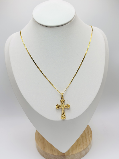 18K Gold Back to Back Cross Necklace