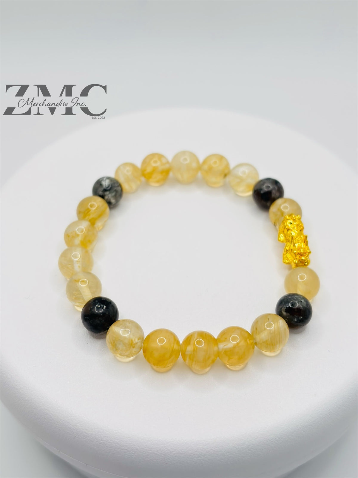 18K Gold Lucky Piyao/ Pi Xiu Citrine Labradorite Bracelet ( Hollow Empty Inside) Medium