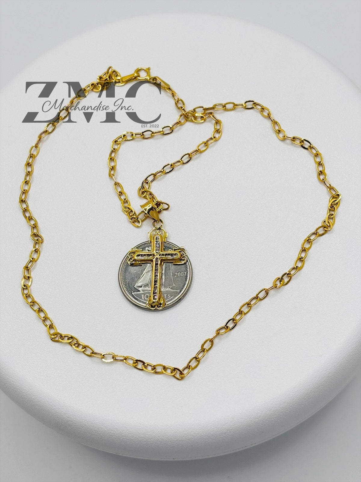 18K Gold Cross Stone Necklace