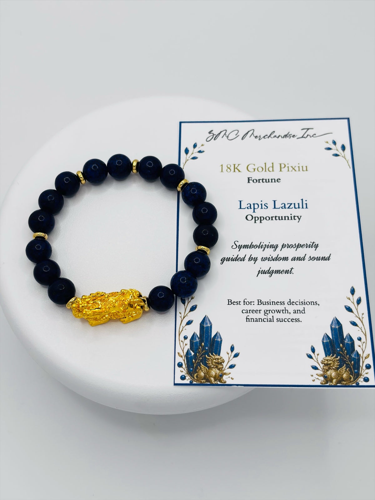 18K Gold Lucky Piyao/ Pi Xiu Lapis Lazuli Bracelet( Hollow Empty Inside) Extra Large