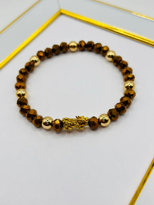 18K Gold Piyao/Pi Xiu Dragon Charm Beads Bracelet