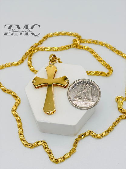 18K Gold Slim Damascus Cross Necklace